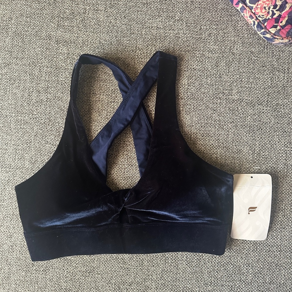 Fabletics Velvet Cross-Back Sports Bra - Navy